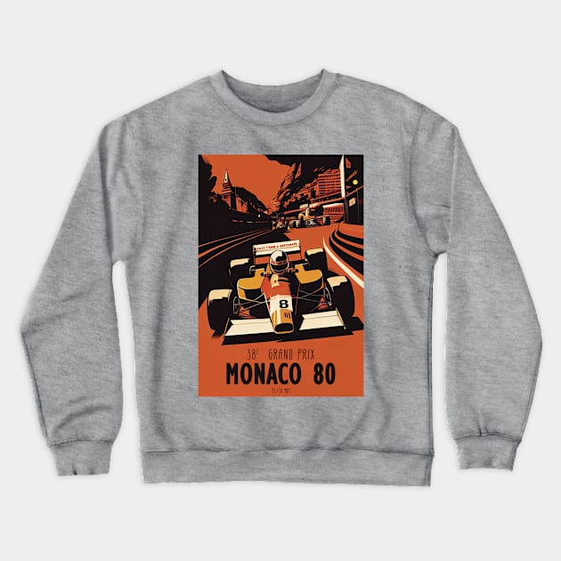 1980 Monaco Grand Prix Travel Poster Crewneck Sweatshirt by GreenMary Design